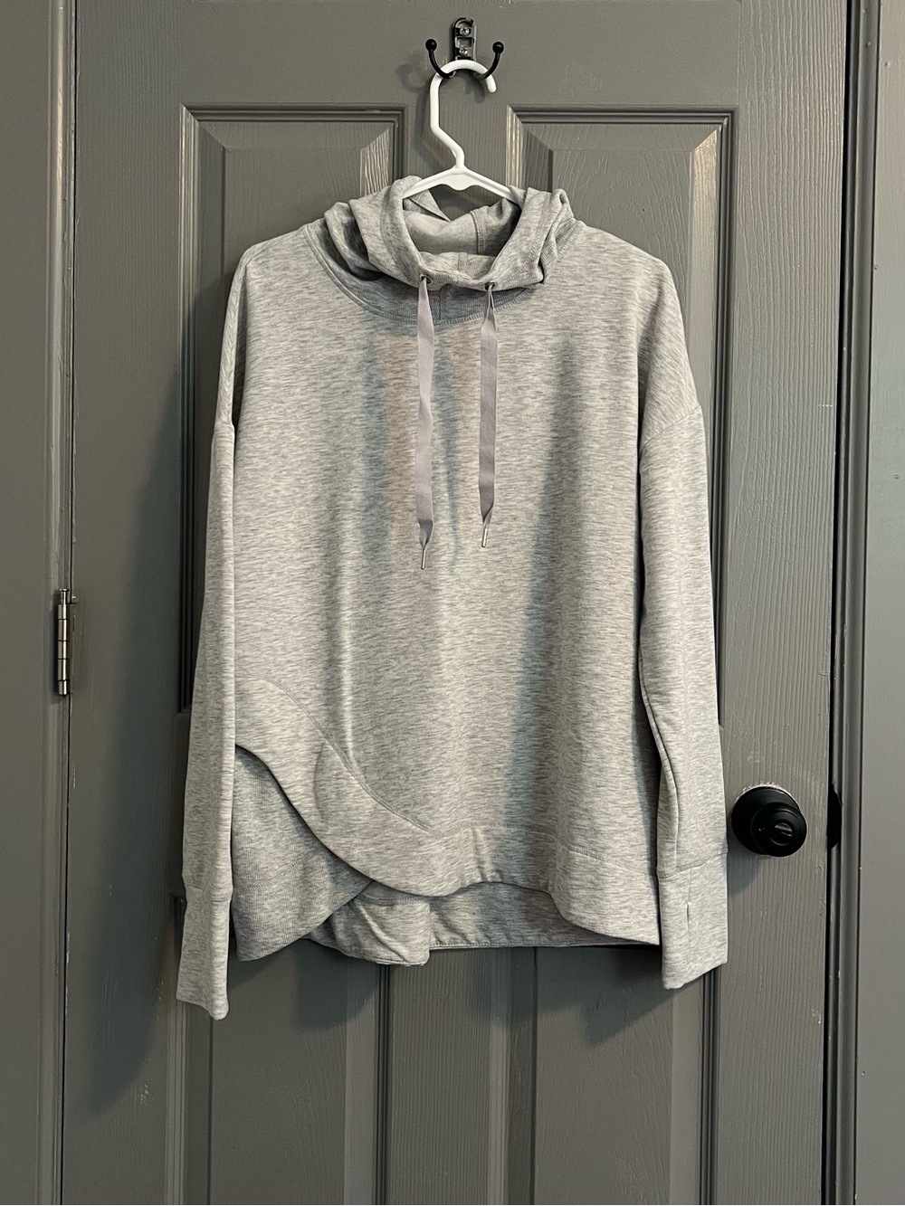 Yogalicious Light Gray Cowl Neck Hooded Pullover Drawstring Yoga Athleisure